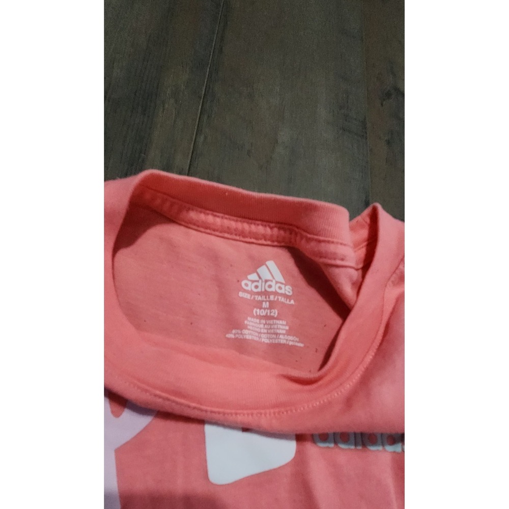 Adidas Girls Play What You Love Coral T-shirt Size Youth 10/12 (Medium) - Picture 2 of 3
